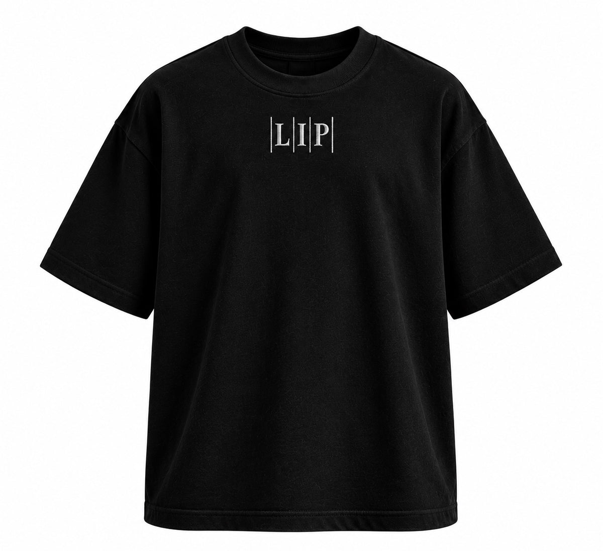 LESS IS POWER μαύρο oversized T-shirt μπροστά